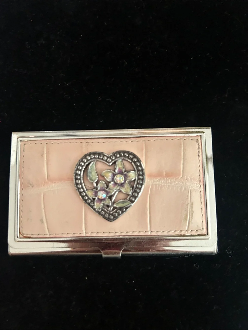 Brighton Pink Heart Floral Metal Card Case